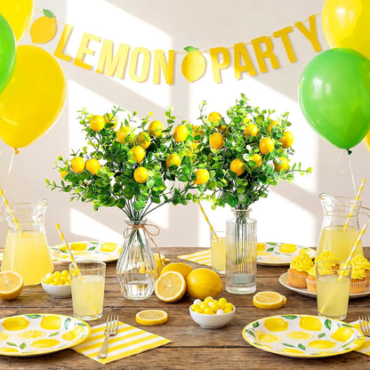 12 Pack Lemon for Decoration Fake Lemon Branches Artificial Vivid Yellow Faux Lemons Tables Centerpiece for Kitchen Stem Fruits for Home Spring Summer Decor