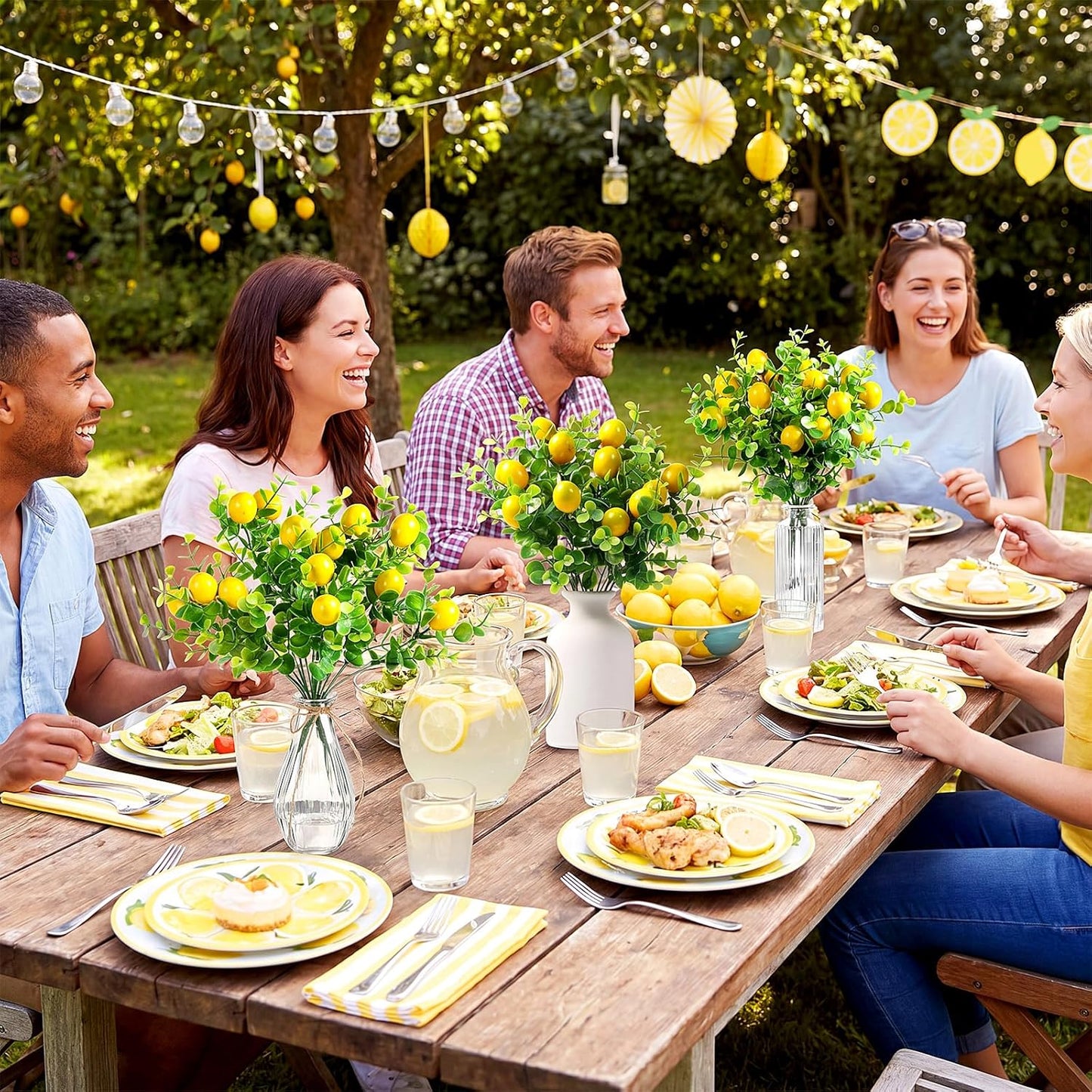 12 Pack Lemon for Decoration Fake Lemon Branches Artificial Vivid Yellow Faux Lemons Tables Centerpiece for Kitchen Stem Fruits for Home Spring Summer Decor