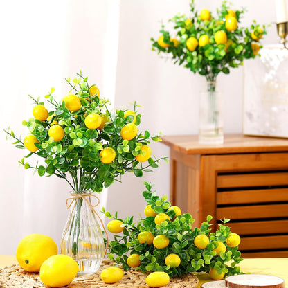12 Pack Lemon for Decoration Fake Lemon Branches Artificial Vivid Yellow Faux Lemons Tables Centerpiece for Kitchen Stem Fruits for Home Spring Summer Decor