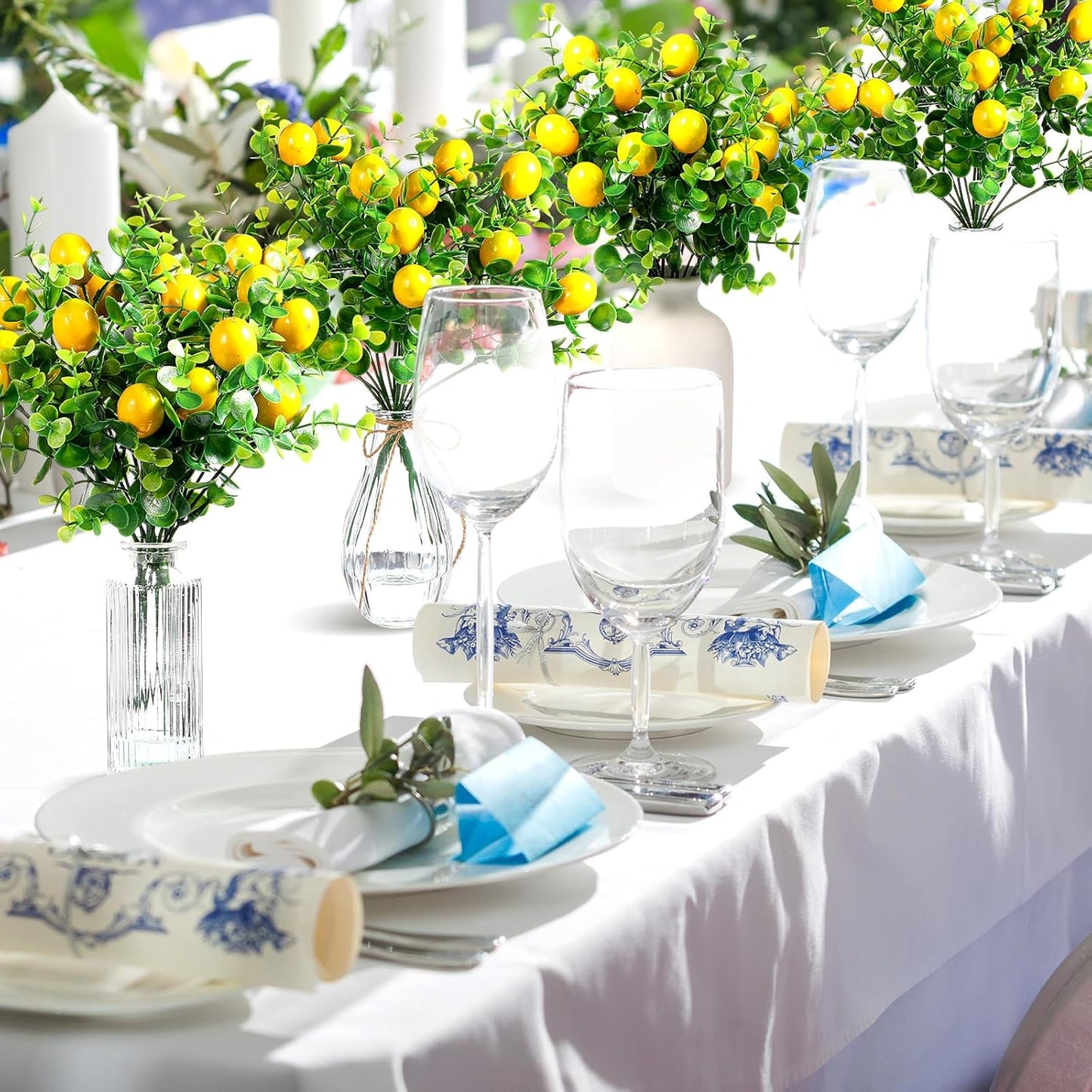 12 Pack Lemon for Decoration Fake Lemon Branches Artificial Vivid Yellow Faux Lemons Tables Centerpiece for Kitchen Stem Fruits for Home Spring Summer Decor