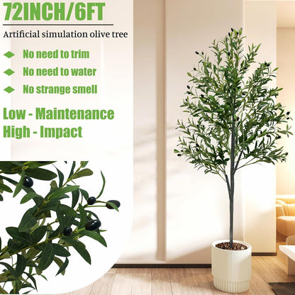 6FT Tall Artificial Olive Tree Faux Fake Silk Potted Plant with Fruits
