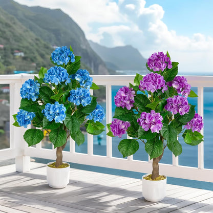 2 Pack Artificial Camellia Tree with White Pot, 38" Faux Potted Plants for Indoor Outdoor Decor, Tall Silk Greenery Plant for Home Offce Living Room Balcony, Pink
