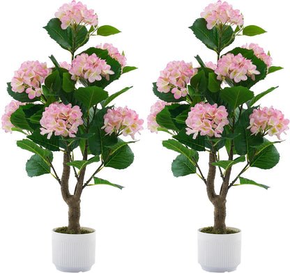 2 Pack Artificial Camellia Tree with White Pot, 38" Faux Potted Plants for Indoor Outdoor Decor, Tall Silk Greenery Plant for Home Offce Living Room Balcony, Pink