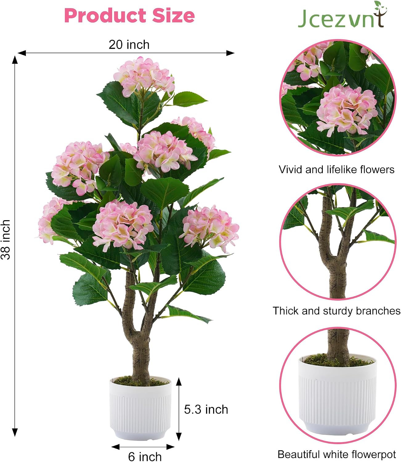 2 Pack Artificial Camellia Tree with White Pot, 38" Faux Potted Plants for Indoor Outdoor Decor, Tall Silk Greenery Plant for Home Offce Living Room Balcony, Pink