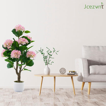 2 Pack Artificial Camellia Tree with White Pot, 38" Faux Potted Plants for Indoor Outdoor Decor, Tall Silk Greenery Plant for Home Offce Living Room Balcony, Pink