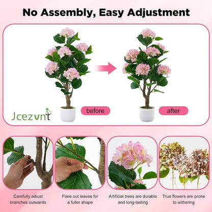 2 Pack Artificial Camellia Tree with White Pot, 38" Faux Potted Plants for Indoor Outdoor Decor, Tall Silk Greenery Plant for Home Offce Living Room Balcony, Pink