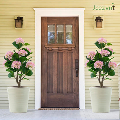 2 Pack Artificial Camellia Tree with White Pot, 38" Faux Potted Plants for Indoor Outdoor Decor, Tall Silk Greenery Plant for Home Offce Living Room Balcony, Pink