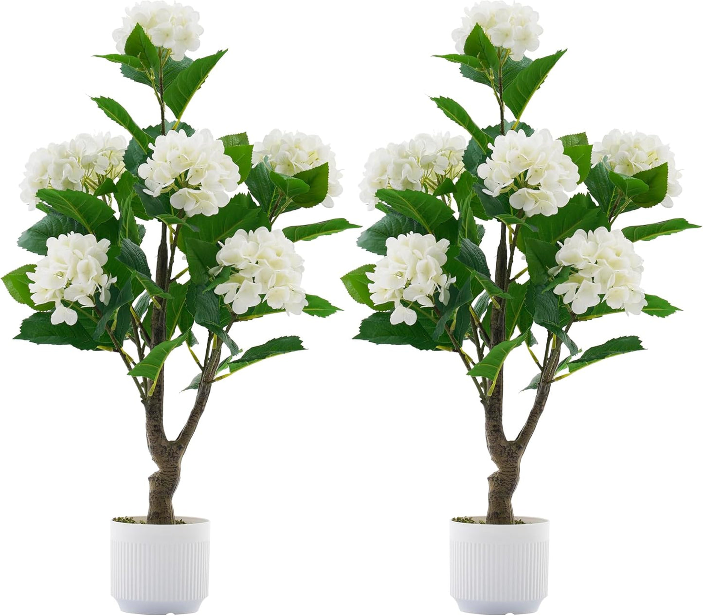 2 Pack Artificial Camellia Tree with White Pot, 38" Faux Potted Plants for Indoor Outdoor Decor, Tall Silk Greenery Plant for Home Offce Living Room Balcony, Pink