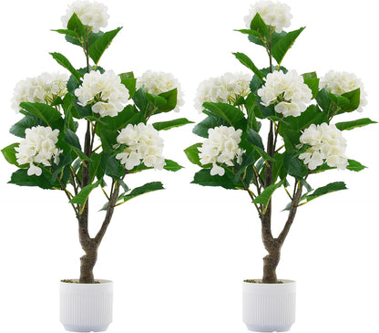 2 Pack Artificial Camellia Tree with White Pot, 38" Faux Potted Plants for Indoor Outdoor Decor, Tall Silk Greenery Plant for Home Offce Living Room Balcony, Pink