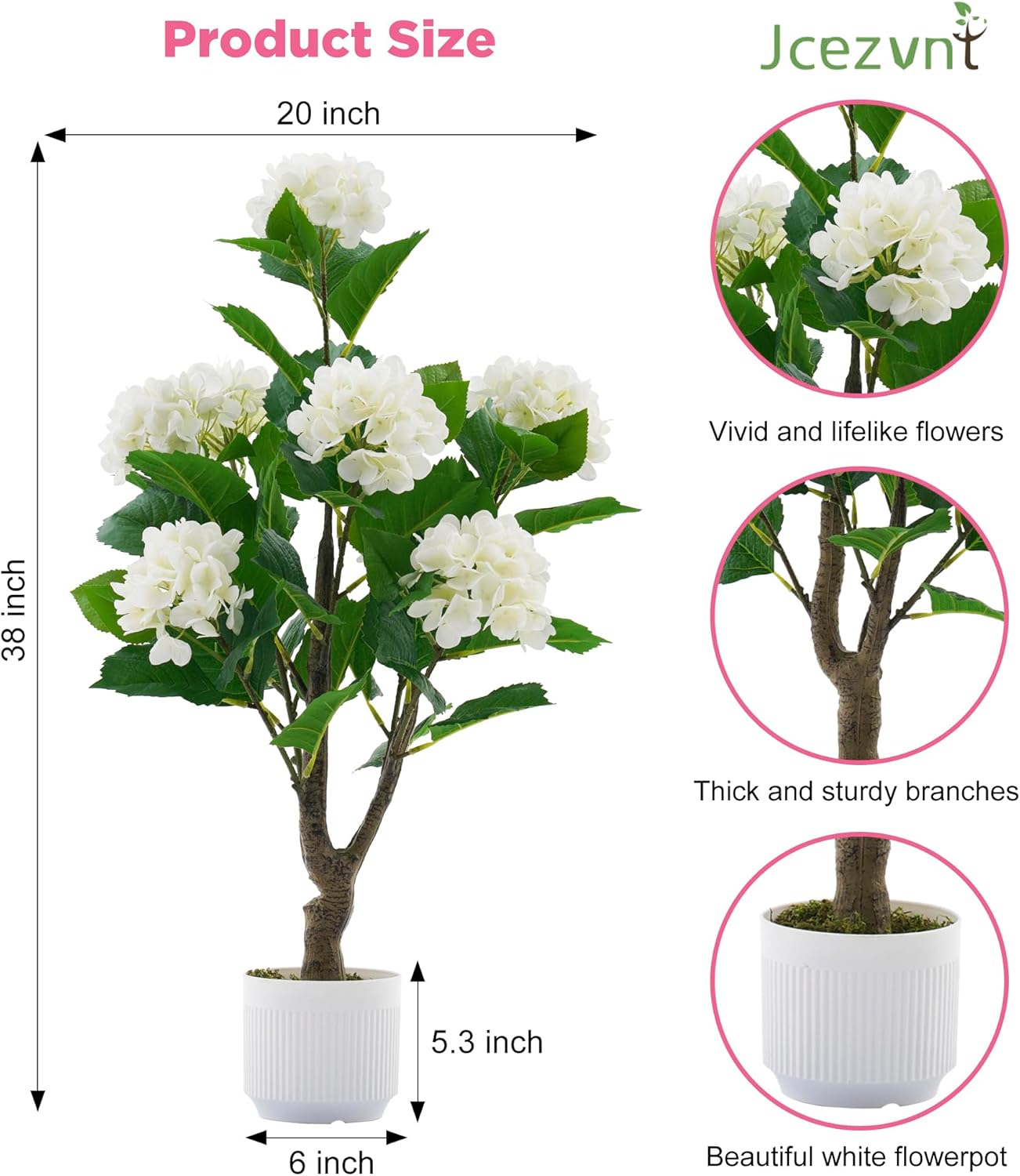 2 Pack Artificial Camellia Tree with White Pot, 38" Faux Potted Plants for Indoor Outdoor Decor, Tall Silk Greenery Plant for Home Offce Living Room Balcony, Pink
