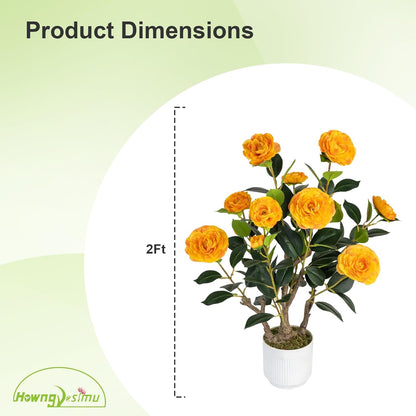 2 Pack Artificial Camellia Tree with White Pot, 38" Faux Potted Plants for Indoor Outdoor Decor, Tall Silk Greenery Plant for Home Offce Living Room Balcony, Pink