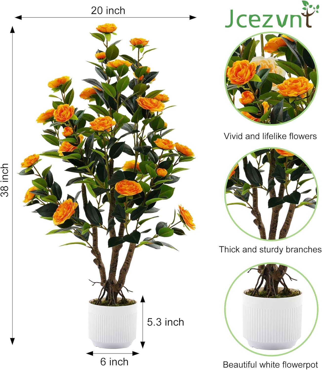 2 Pack Artificial Camellia Tree with White Pot, 38" Faux Potted Plants for Indoor Outdoor Decor, Tall Silk Greenery Plant for Home Offce Living Room Balcony, Pink