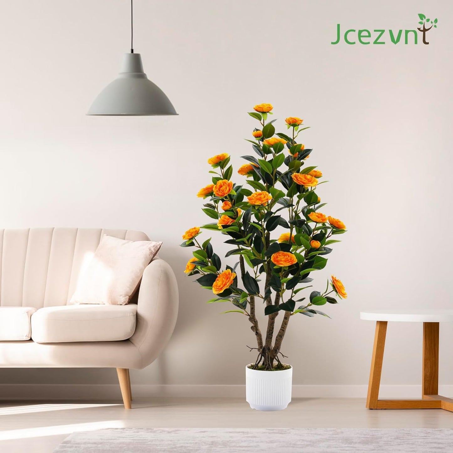 2 Pack Artificial Camellia Tree with White Pot, 38" Faux Potted Plants for Indoor Outdoor Decor, Tall Silk Greenery Plant for Home Offce Living Room Balcony, Pink