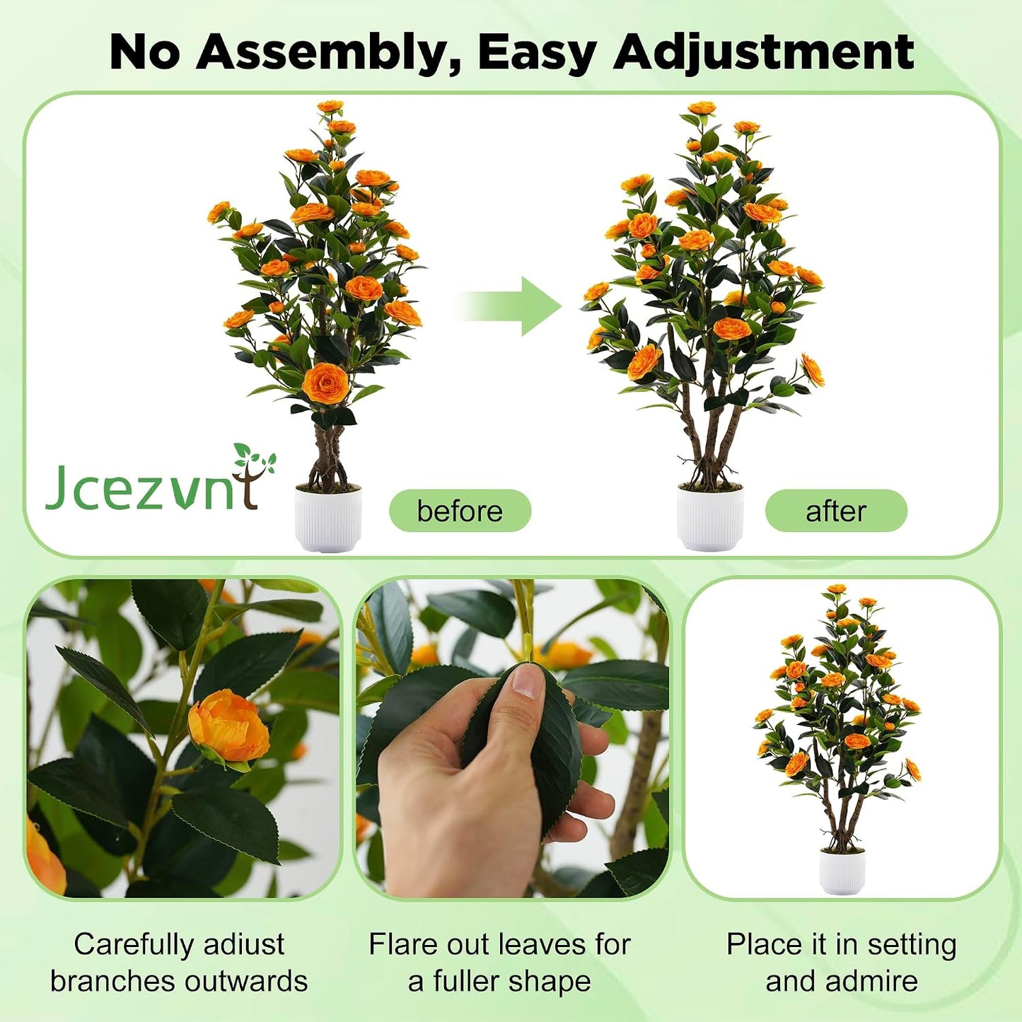 2 Pack Artificial Camellia Tree with White Pot, 38" Faux Potted Plants for Indoor Outdoor Decor, Tall Silk Greenery Plant for Home Offce Living Room Balcony, Pink