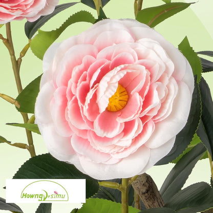 2 Pack Artificial Camellia Tree with White Pot, 38" Faux Potted Plants for Indoor Outdoor Decor, Tall Silk Greenery Plant for Home Offce Living Room Balcony, Pink