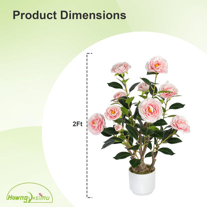 2 Pack Artificial Camellia Tree with White Pot, 38" Faux Potted Plants for Indoor Outdoor Decor, Tall Silk Greenery Plant for Home Offce Living Room Balcony, Pink