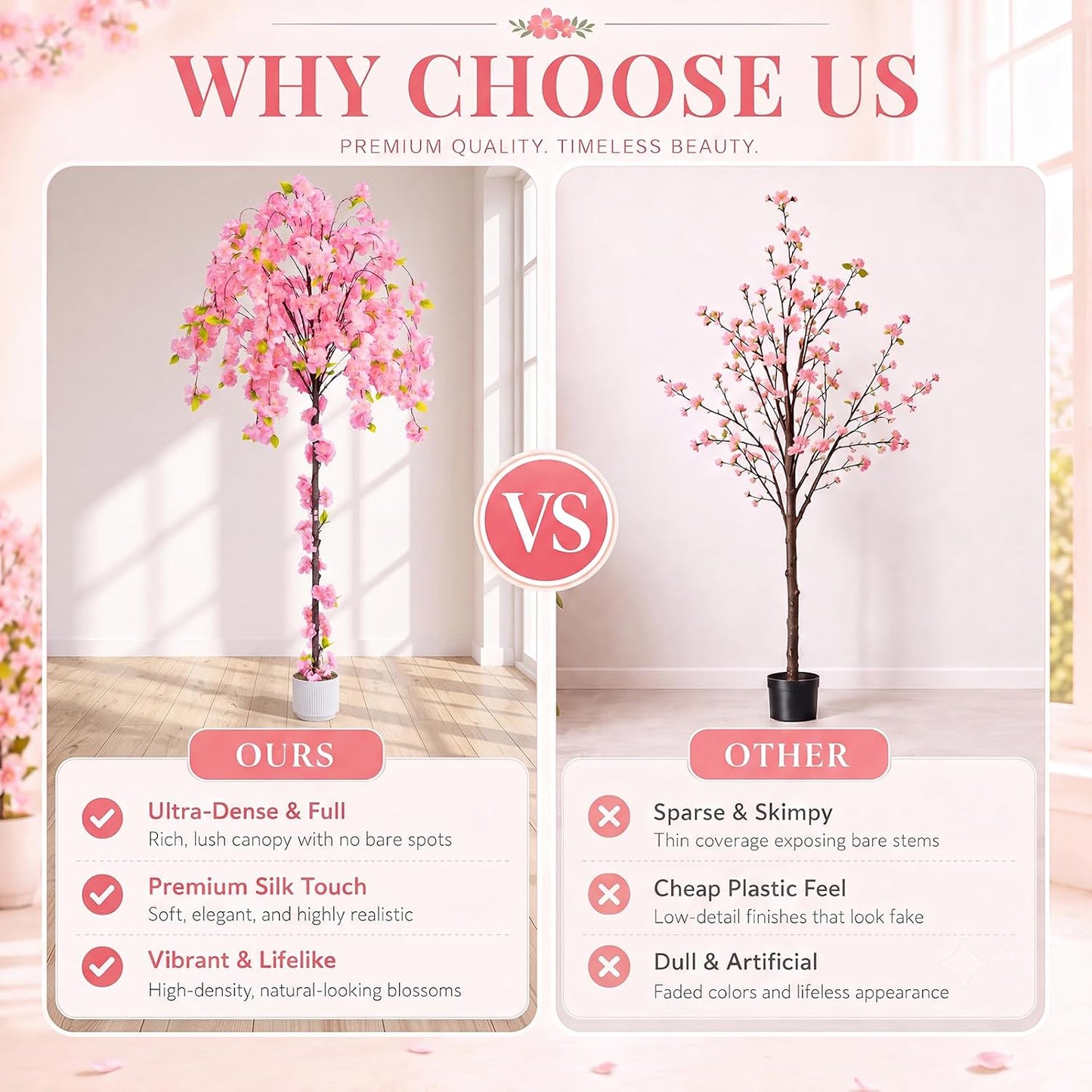 2 Pack Artificial Camellia Tree with White Pot, 38" Faux Potted Plants for Indoor Outdoor Decor, Tall Silk Greenery Plant for Home Offce Living Room Balcony, Pink