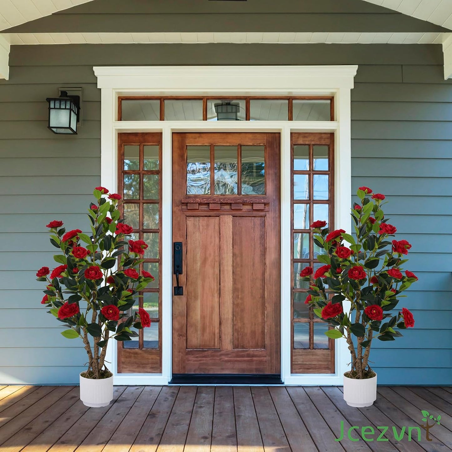 2 Pack Artificial Camellia Tree with White Pot, 38" Faux Potted Plants for Indoor Outdoor Decor, Tall Silk Greenery Plant for Home Offce Living Room Balcony, Pink