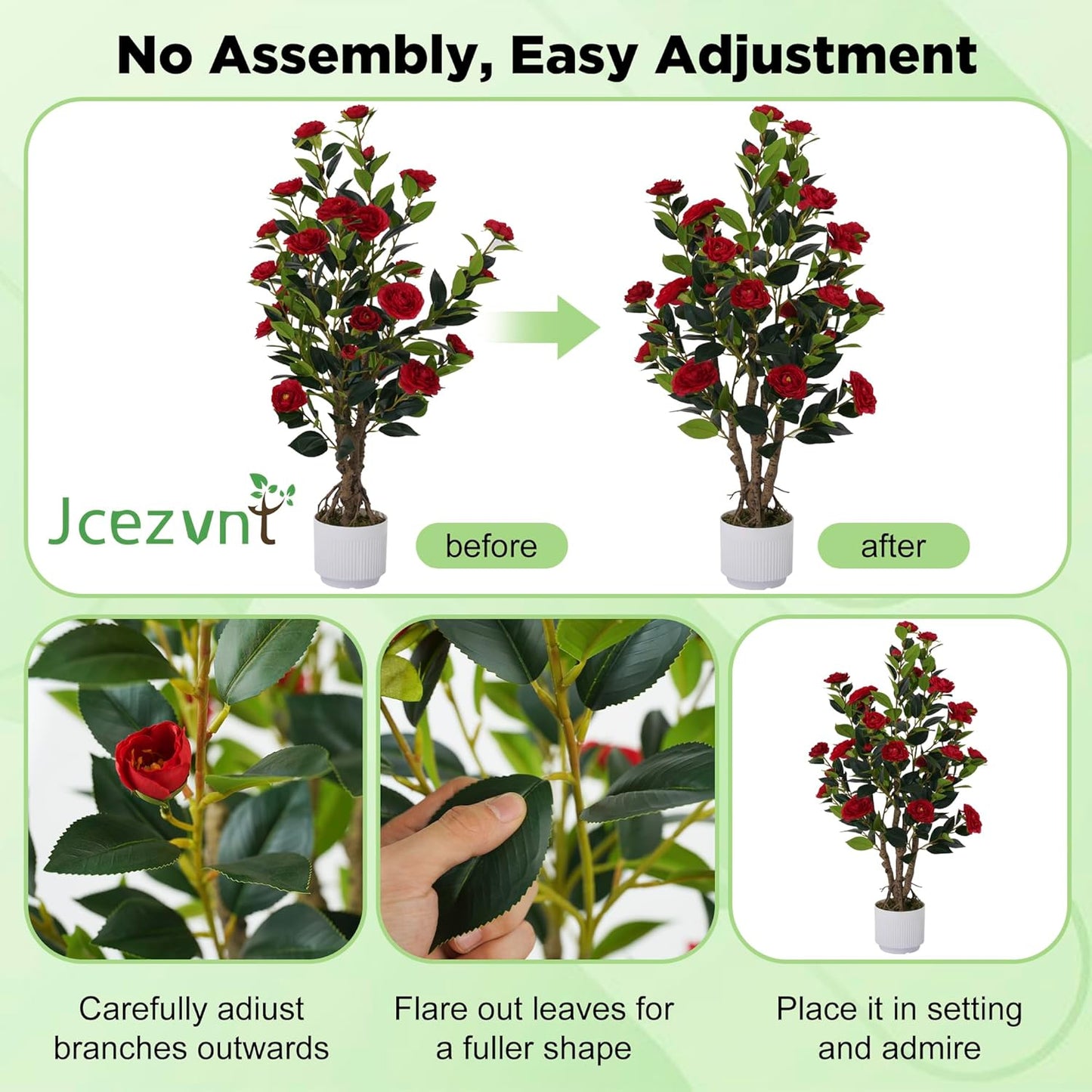 2 Pack Artificial Camellia Tree with White Pot, 38" Faux Potted Plants for Indoor Outdoor Decor, Tall Silk Greenery Plant for Home Offce Living Room Balcony, Pink
