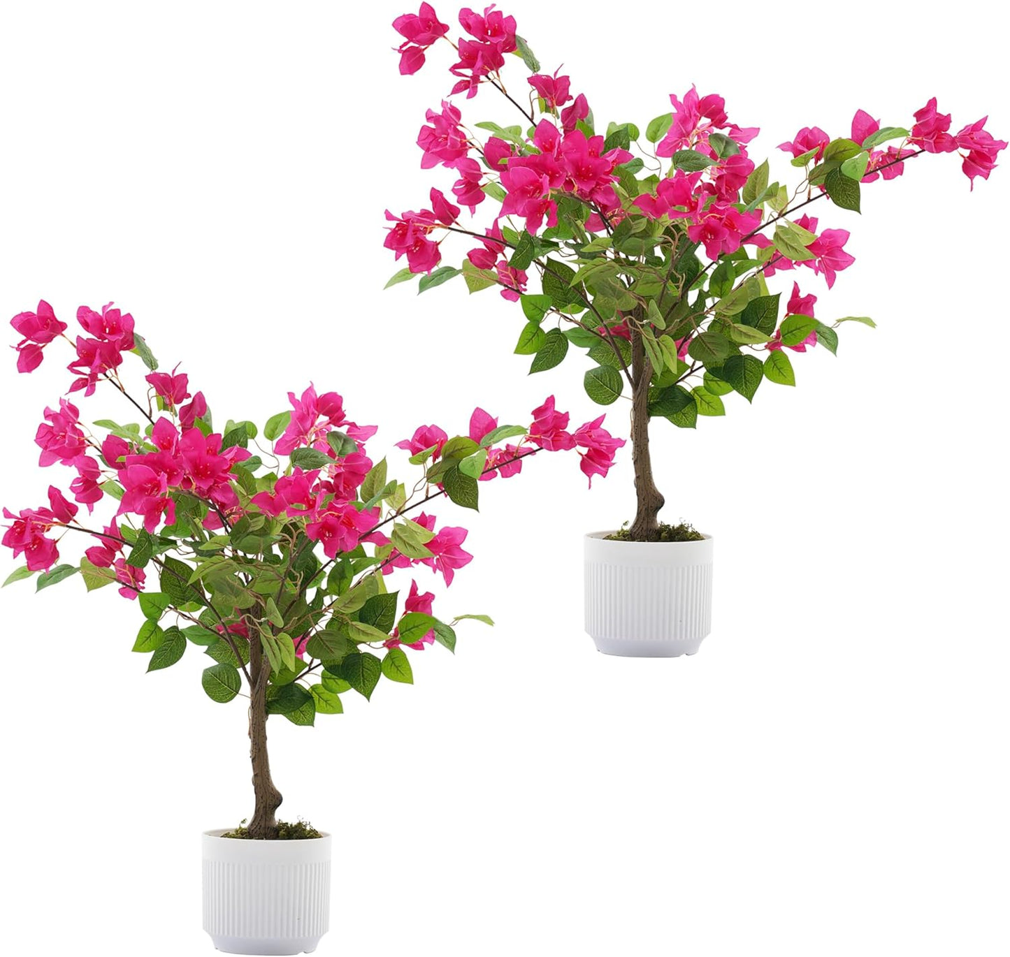 2 Pack Artificial Camellia Tree with White Pot, 38" Faux Potted Plants for Indoor Outdoor Decor, Tall Silk Greenery Plant for Home Offce Living Room Balcony, Pink