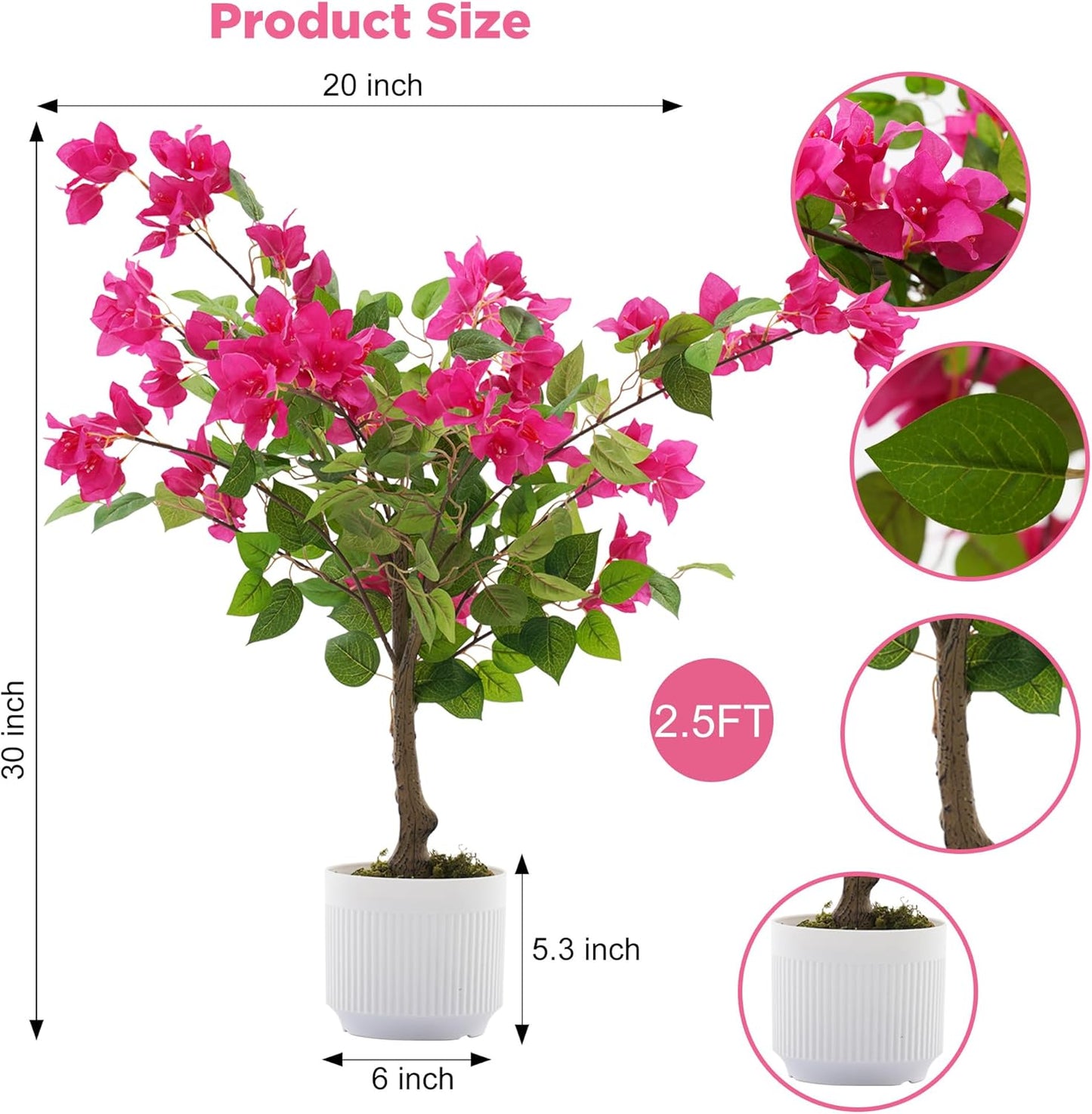 2 Pack Artificial Camellia Tree with White Pot, 38" Faux Potted Plants for Indoor Outdoor Decor, Tall Silk Greenery Plant for Home Offce Living Room Balcony, Pink