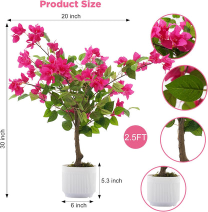 2 Pack Artificial Camellia Tree with White Pot, 38" Faux Potted Plants for Indoor Outdoor Decor, Tall Silk Greenery Plant for Home Offce Living Room Balcony, Pink