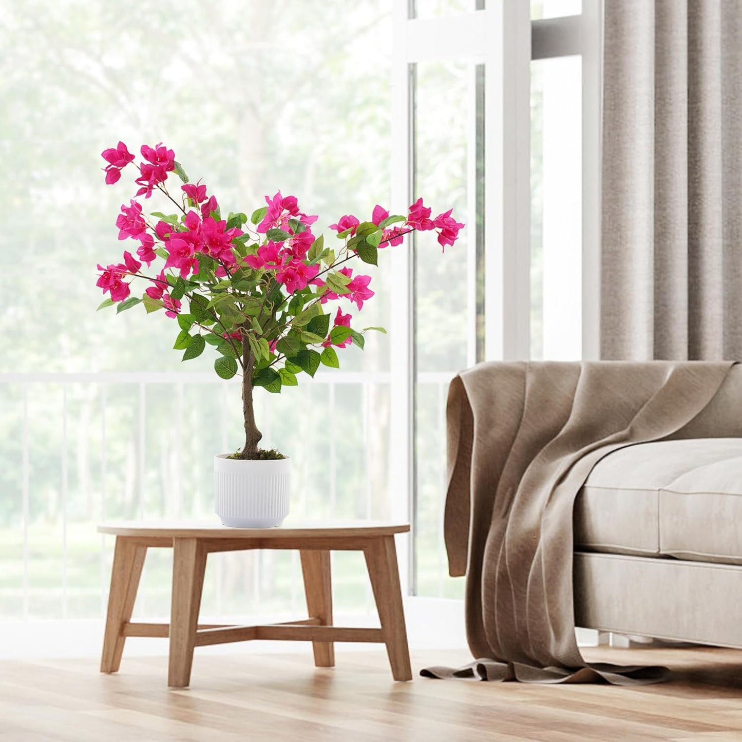 2 Pack Artificial Camellia Tree with White Pot, 38" Faux Potted Plants for Indoor Outdoor Decor, Tall Silk Greenery Plant for Home Offce Living Room Balcony, Pink