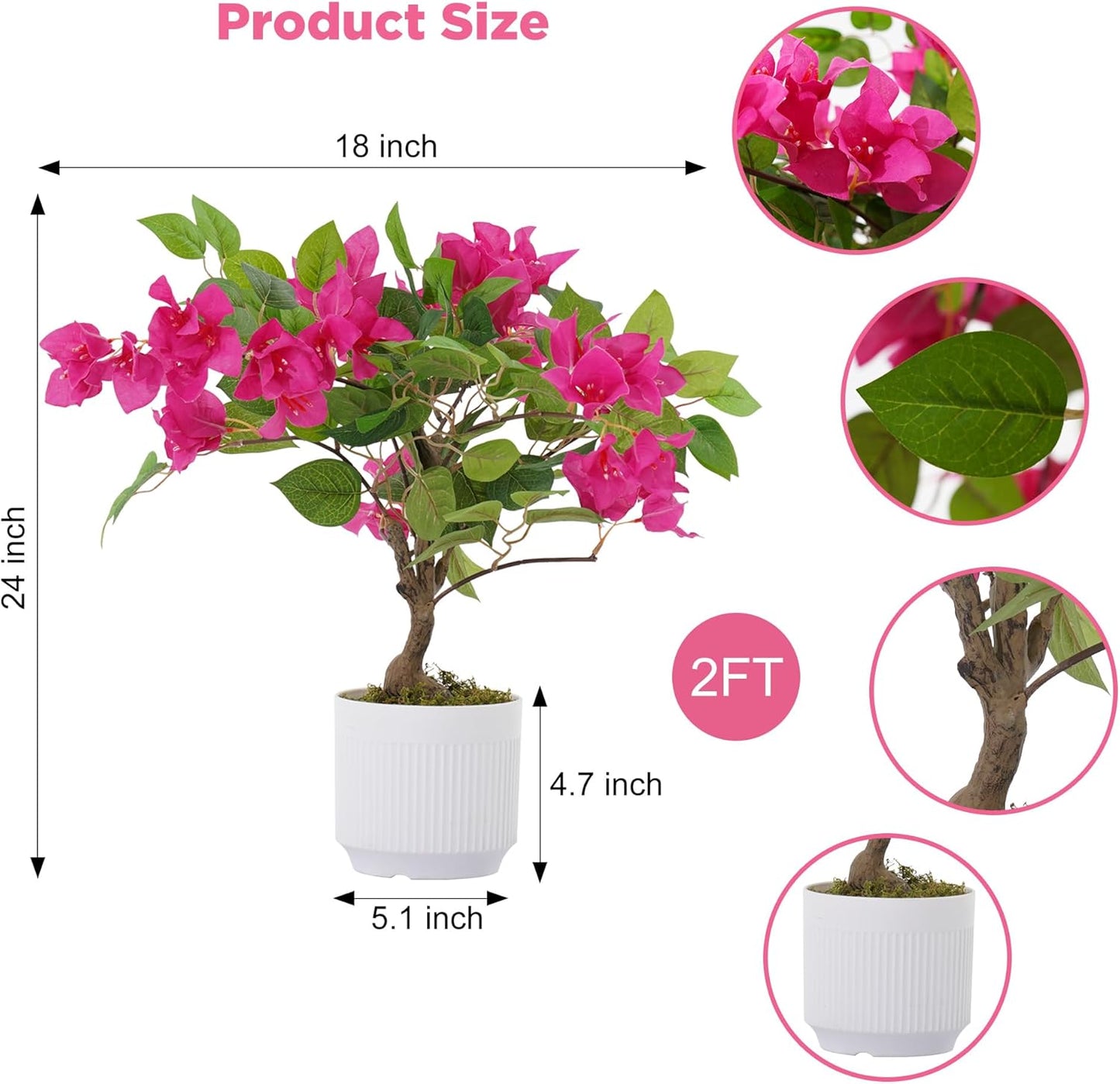2 Pack Artificial Camellia Tree with White Pot, 38" Faux Potted Plants for Indoor Outdoor Decor, Tall Silk Greenery Plant for Home Offce Living Room Balcony, Pink