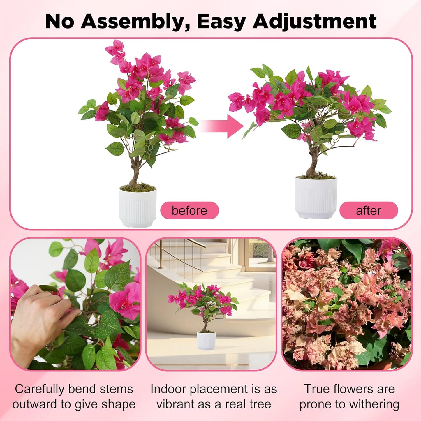 2 Pack Artificial Camellia Tree with White Pot, 38" Faux Potted Plants for Indoor Outdoor Decor, Tall Silk Greenery Plant for Home Offce Living Room Balcony, Pink