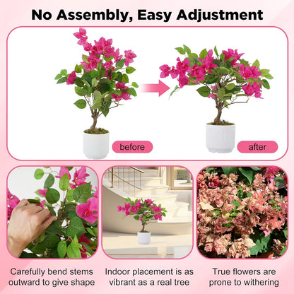 2 Pack Artificial Camellia Tree with White Pot, 38" Faux Potted Plants for Indoor Outdoor Decor, Tall Silk Greenery Plant for Home Offce Living Room Balcony, Pink