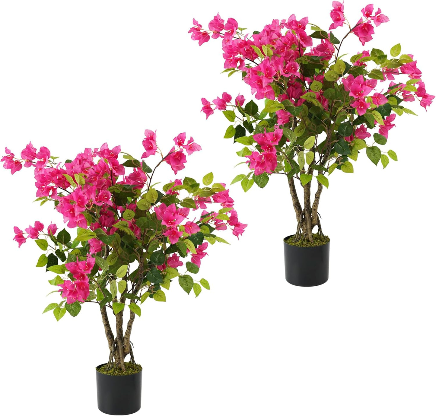 2 Pack Artificial Camellia Tree with White Pot, 38" Faux Potted Plants for Indoor Outdoor Decor, Tall Silk Greenery Plant for Home Offce Living Room Balcony, Pink