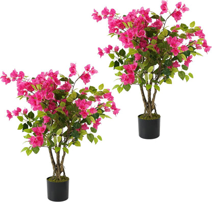 2 Pack Artificial Camellia Tree with White Pot, 38" Faux Potted Plants for Indoor Outdoor Decor, Tall Silk Greenery Plant for Home Offce Living Room Balcony, Pink
