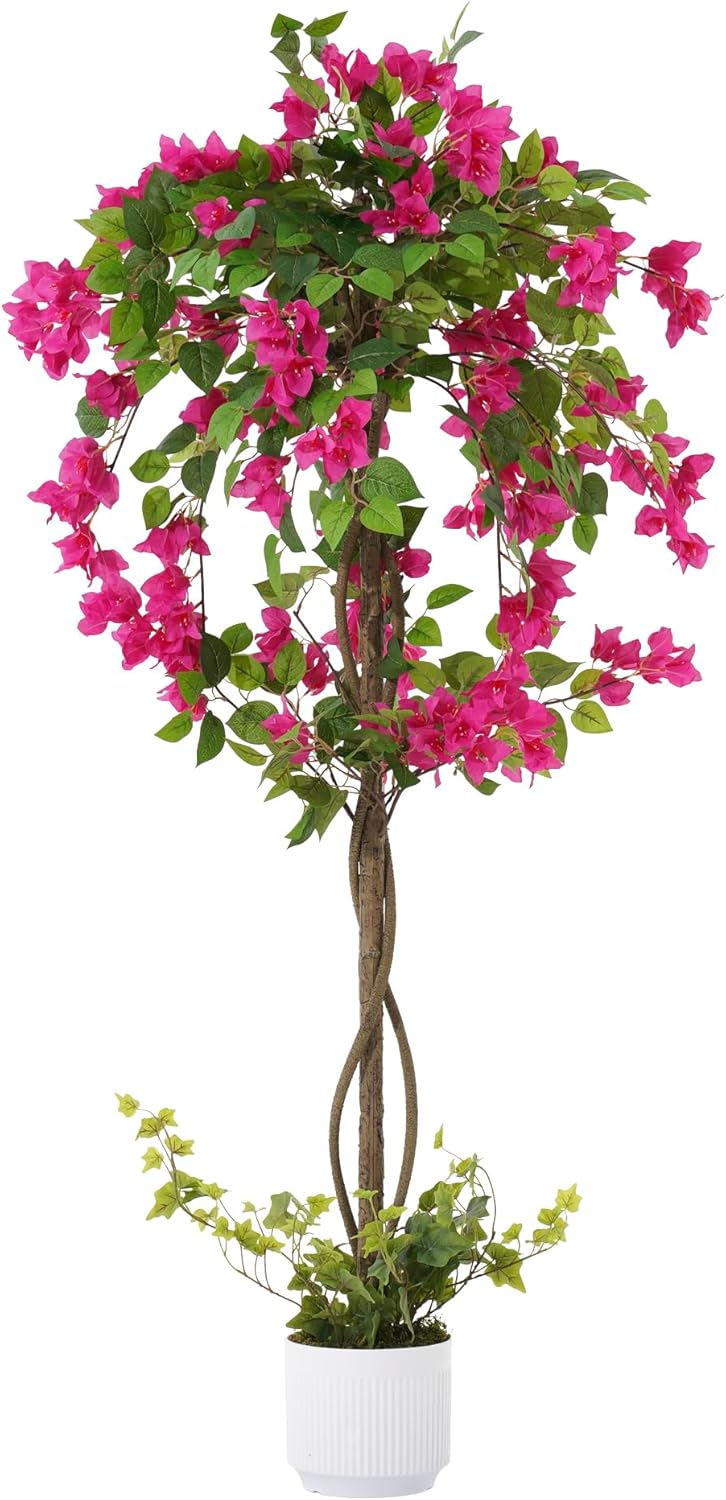 2 Pack Artificial Camellia Tree with White Pot, 38" Faux Potted Plants for Indoor Outdoor Decor, Tall Silk Greenery Plant for Home Offce Living Room Balcony, Pink