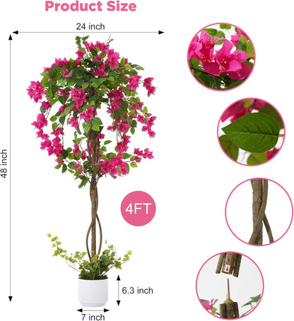2 Pack Artificial Camellia Tree with White Pot, 38" Faux Potted Plants for Indoor Outdoor Decor, Tall Silk Greenery Plant for Home Offce Living Room Balcony, Pink