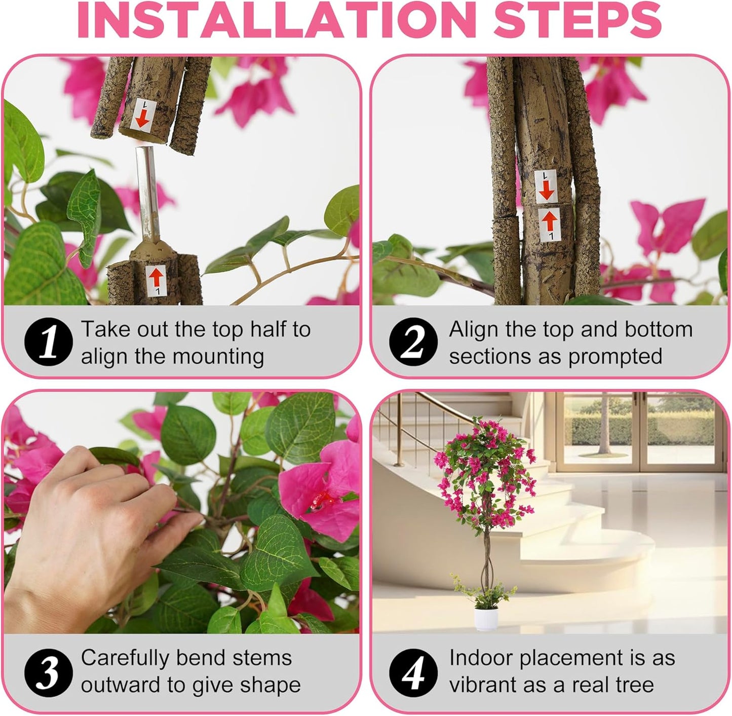 2 Pack Artificial Camellia Tree with White Pot, 38" Faux Potted Plants for Indoor Outdoor Decor, Tall Silk Greenery Plant for Home Offce Living Room Balcony, Pink