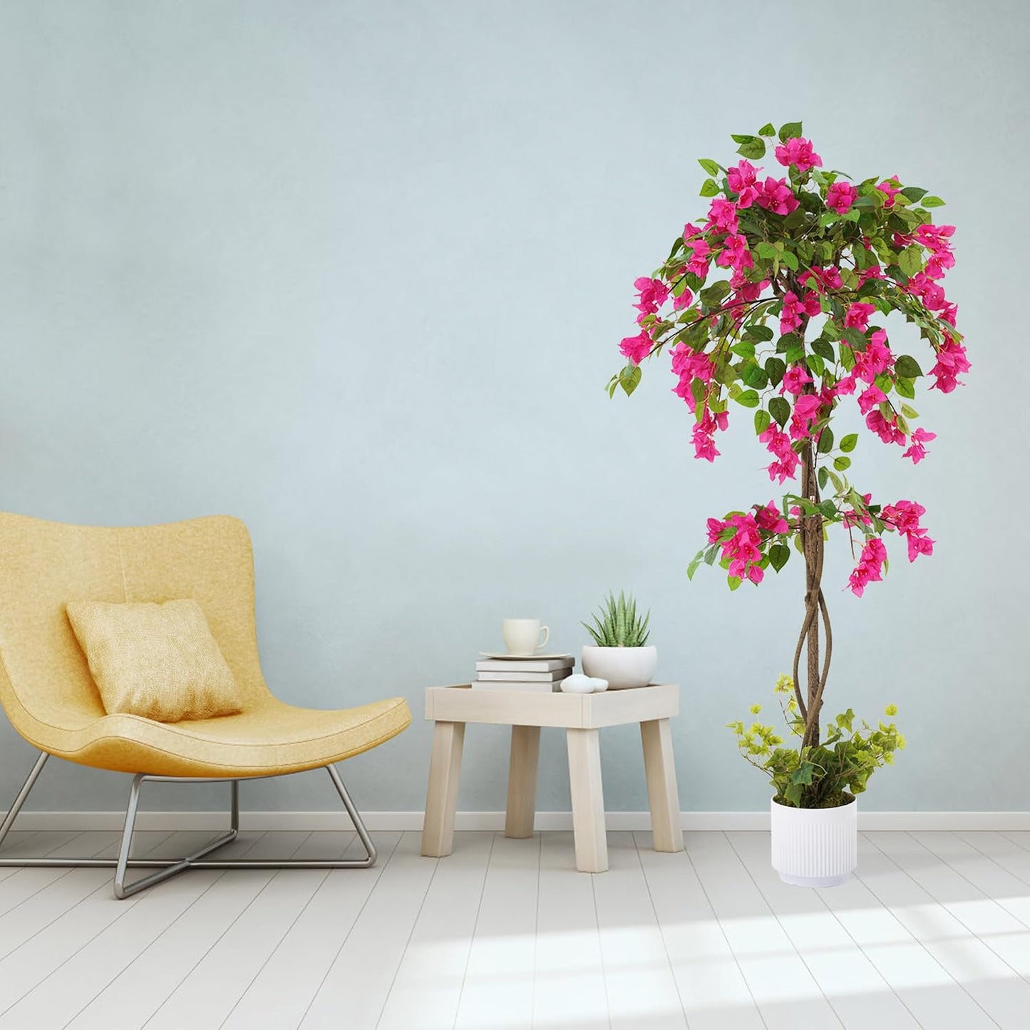 2 Pack Artificial Camellia Tree with White Pot, 38" Faux Potted Plants for Indoor Outdoor Decor, Tall Silk Greenery Plant for Home Offce Living Room Balcony, Pink