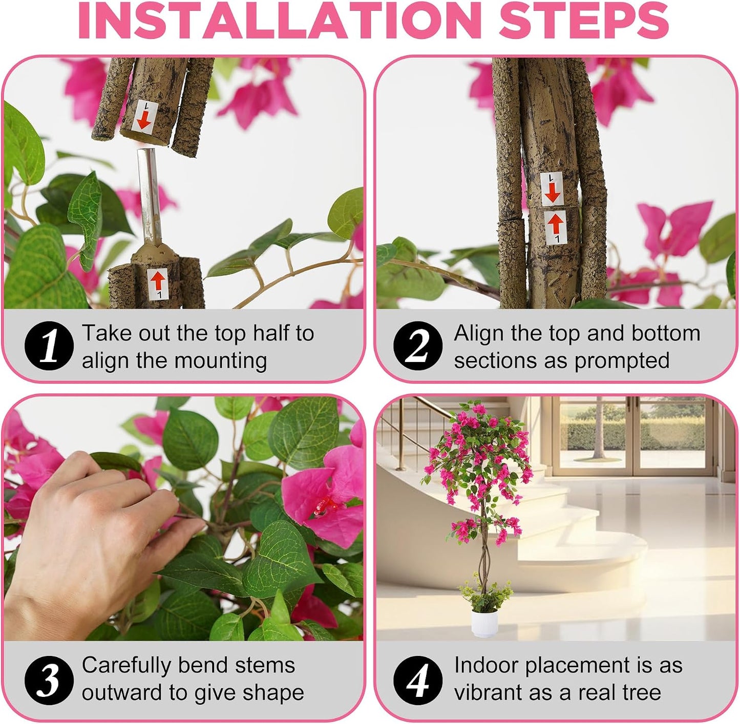 2 Pack Artificial Camellia Tree with White Pot, 38" Faux Potted Plants for Indoor Outdoor Decor, Tall Silk Greenery Plant for Home Offce Living Room Balcony, Pink