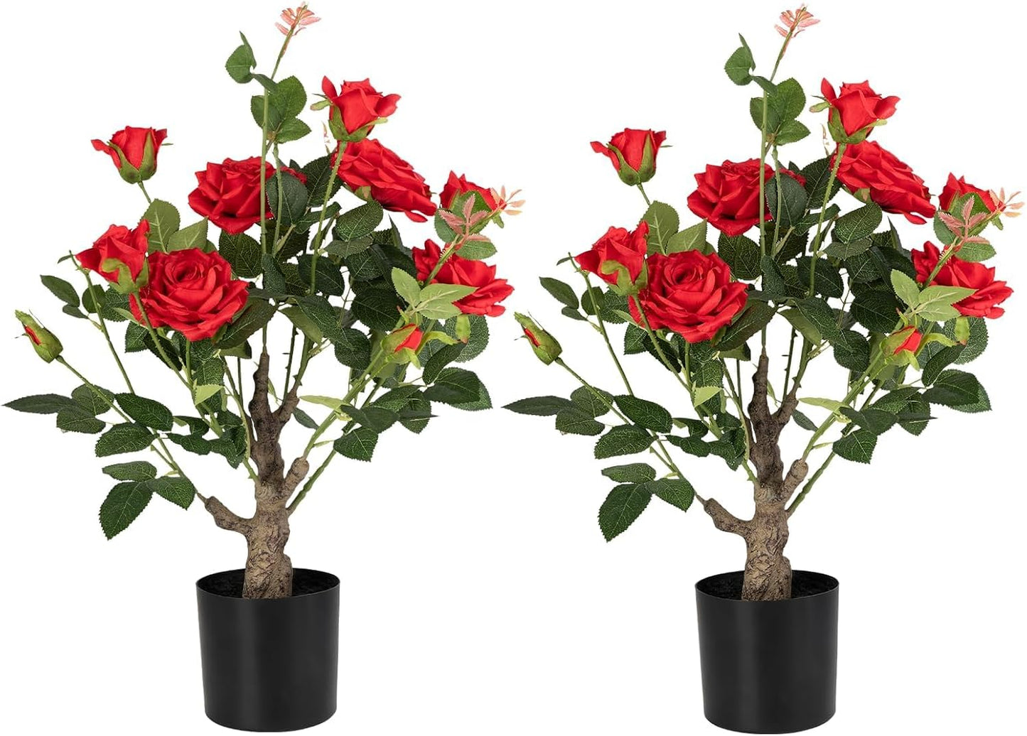 2 Pack Artificial Camellia Tree with White Pot, 38" Faux Potted Plants for Indoor Outdoor Decor, Tall Silk Greenery Plant for Home Offce Living Room Balcony, Pink