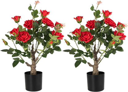 2 Pack Artificial Camellia Tree with White Pot, 38" Faux Potted Plants for Indoor Outdoor Decor, Tall Silk Greenery Plant for Home Offce Living Room Balcony, Pink