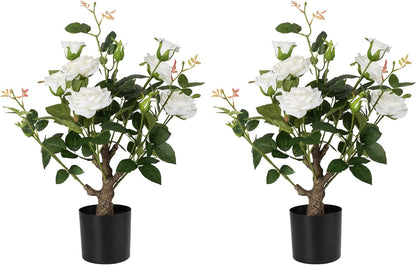 2 Pack Artificial Camellia Tree with White Pot, 38" Faux Potted Plants for Indoor Outdoor Decor, Tall Silk Greenery Plant for Home Offce Living Room Balcony, Pink