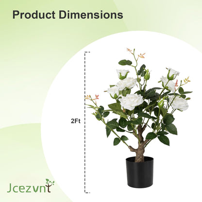 2 Pack Artificial Camellia Tree with White Pot, 38" Faux Potted Plants for Indoor Outdoor Decor, Tall Silk Greenery Plant for Home Offce Living Room Balcony, Pink