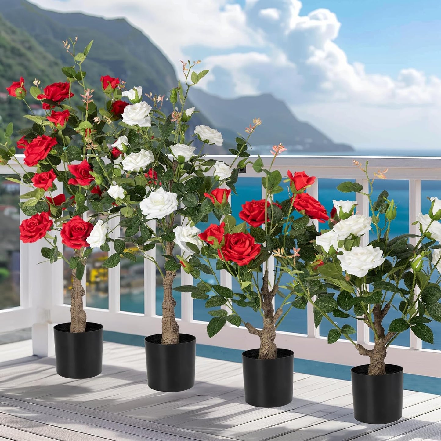 2 Pack Artificial Camellia Tree with White Pot, 38" Faux Potted Plants for Indoor Outdoor Decor, Tall Silk Greenery Plant for Home Offce Living Room Balcony, Pink