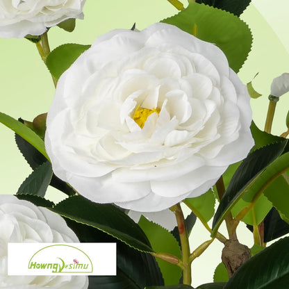 2 Pack Artificial Camellia Tree with White Pot, 38" Faux Potted Plants for Indoor Outdoor Decor, Tall Silk Greenery Plant for Home Offce Living Room Balcony, Pink