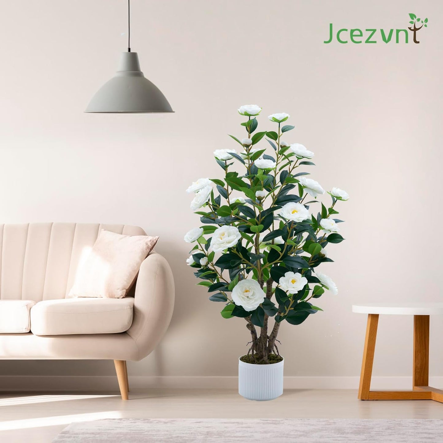 2 Pack Artificial Camellia Tree with White Pot, 38" Faux Potted Plants for Indoor Outdoor Decor, Tall Silk Greenery Plant for Home Offce Living Room Balcony, Pink