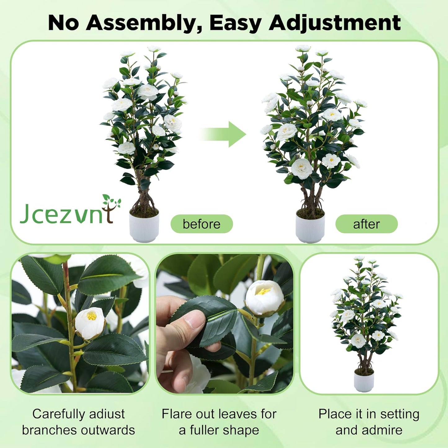 2 Pack Artificial Camellia Tree with White Pot, 38" Faux Potted Plants for Indoor Outdoor Decor, Tall Silk Greenery Plant for Home Offce Living Room Balcony, Pink