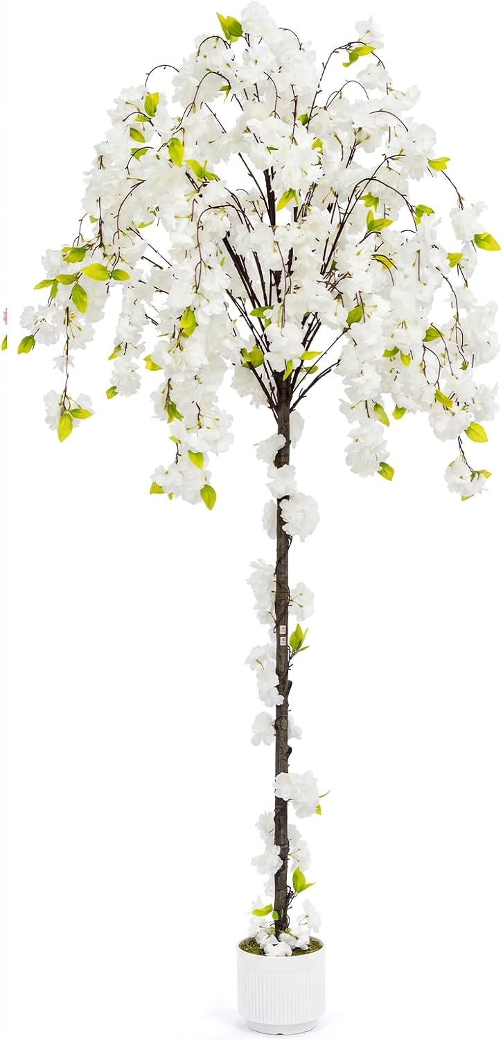 2 Pack Artificial Camellia Tree with White Pot, 38" Faux Potted Plants for Indoor Outdoor Decor, Tall Silk Greenery Plant for Home Offce Living Room Balcony, Pink