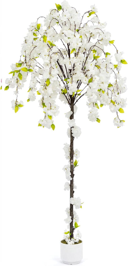 2 Pack Artificial Camellia Tree with White Pot, 38" Faux Potted Plants for Indoor Outdoor Decor, Tall Silk Greenery Plant for Home Offce Living Room Balcony, Pink