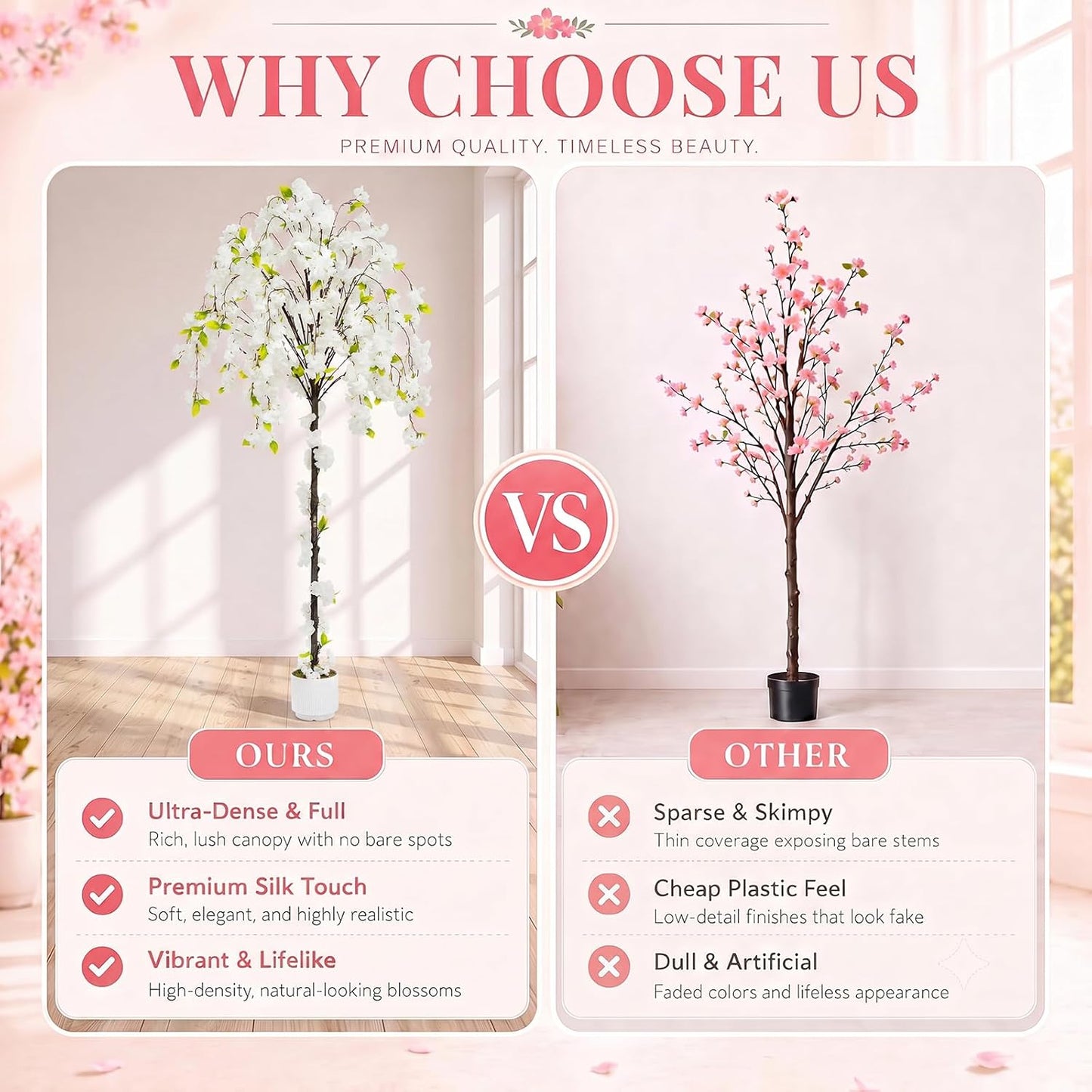 2 Pack Artificial Camellia Tree with White Pot, 38" Faux Potted Plants for Indoor Outdoor Decor, Tall Silk Greenery Plant for Home Offce Living Room Balcony, Pink