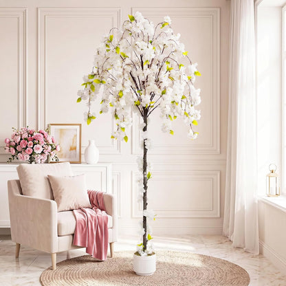 2 Pack Artificial Camellia Tree with White Pot, 38" Faux Potted Plants for Indoor Outdoor Decor, Tall Silk Greenery Plant for Home Offce Living Room Balcony, Pink
