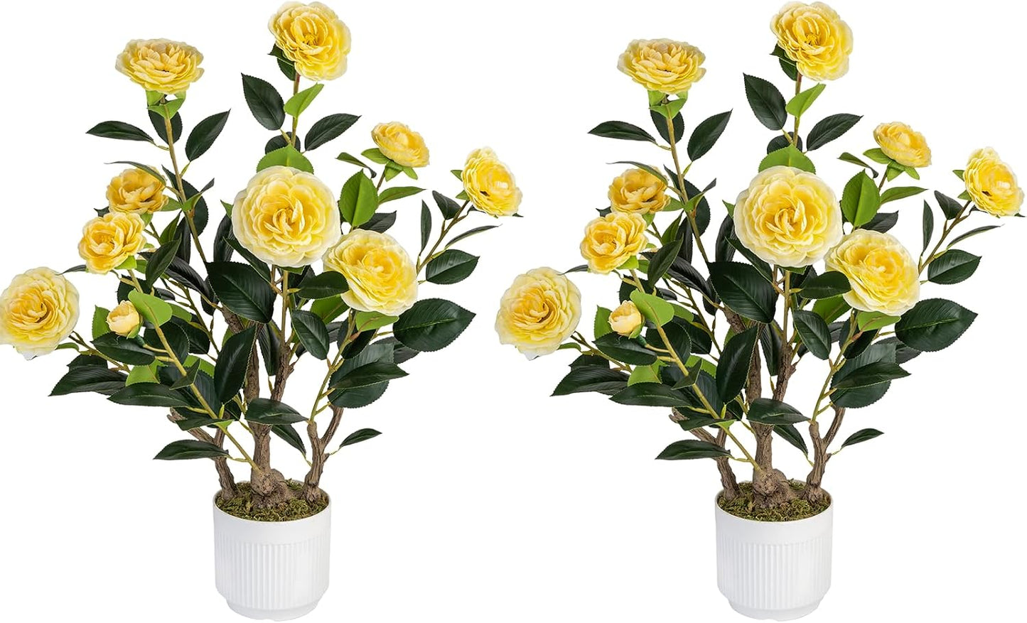2 Pack Artificial Camellia Tree with White Pot, 38" Faux Potted Plants for Indoor Outdoor Decor, Tall Silk Greenery Plant for Home Offce Living Room Balcony, Pink